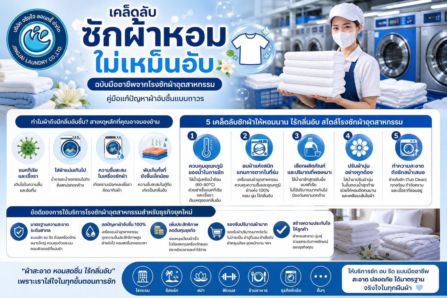 ซักผ้าหอมไม่เหม็นอับ ซักผ้าโรงแรม ซักผ้าอุตสาหกรรม
