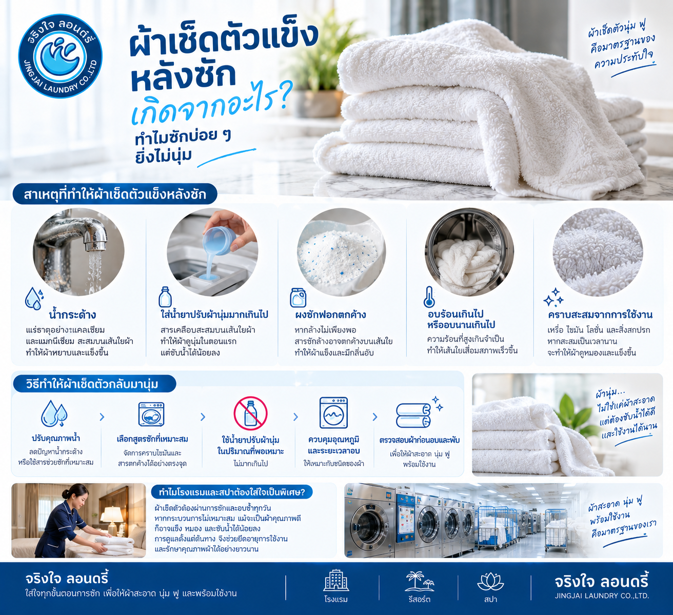 ผ้าเช็ดตัวแข็งหลังซัก ซักผ้าโรงแรม ซักผ้าอุตสาหกรรม